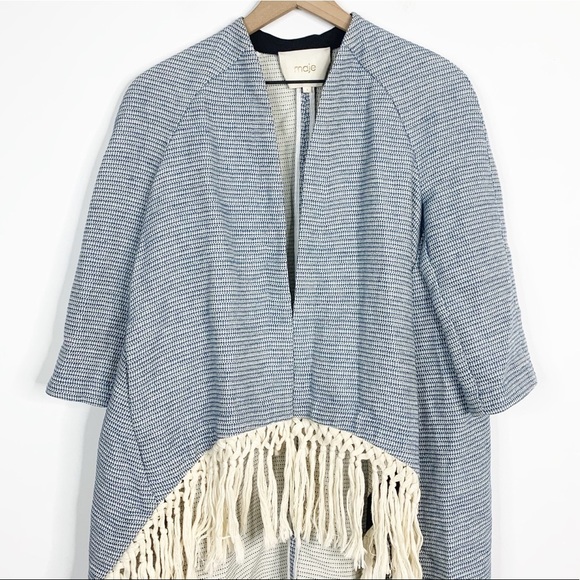 Maje Vitalo Tassel Fringe Linen Blend Tweed Jacket Boho - Picture 3 of 8
